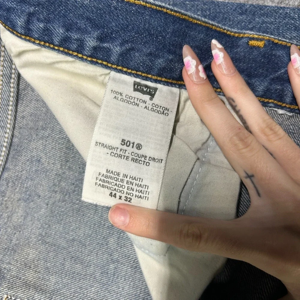 Levi's 501 Original Straight Fit Jeans Mens 40X30 Blue Denim Button Fly - Stains